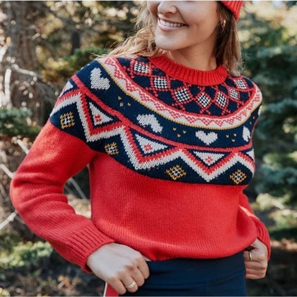 Marine Layer Archive Alpine Red Fair Isle Patterned Women's Sweater - Picture 2 of 13